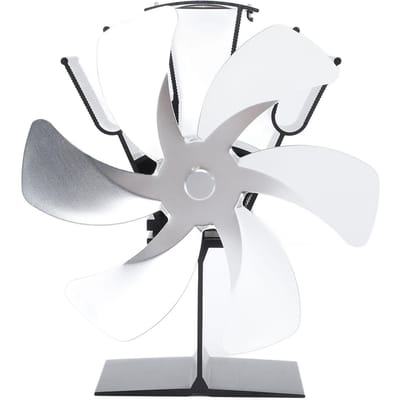 Ventilateur de poêle vertical 6 pales, ventilateur thermique alimenté par la chaleur, circulation rapide de la chaleur, poignée de conception pour dessus de cuisinière argenté