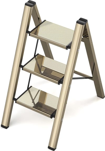 Opvouwbare 3-traps ladder van aluminium - Lichtgewicht antislip opstapkruk voor keuken, huishouden en kantoor
