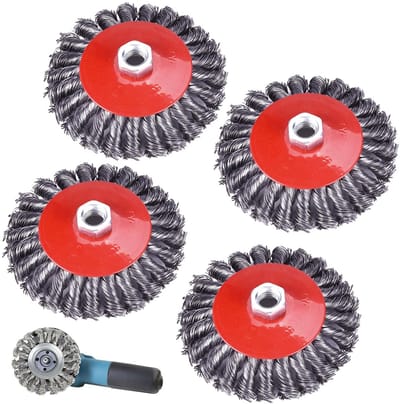 Set van 4 Draadborstels Potborstel 125 mm met M14 Schroefdraad voor Haakse Slijper