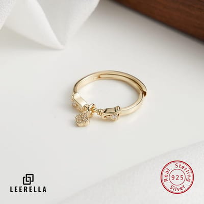 Leerella Elegante Verstelbare Zilverring – 925 Sterling Zilver in Goudkleur met Zirkonia, Perfect Cadeau voor Elke Gelegenheid