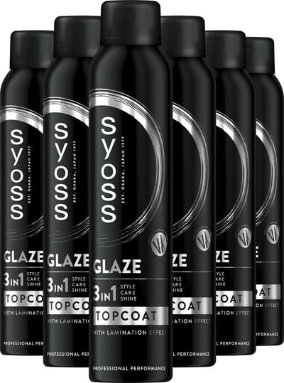 Syoss Glaze Topcoat Spray – 3 in 1 Styling, Gloss Booster en Hittebescherming tot 230°C – Intense Glans – 6x200 ml