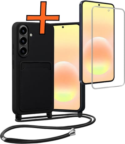 Hoesje Geschikt voor Samsung A57 Hoes Met Telefoonketting Met Screenprotector - Backcover Geschikt voor Samsung Galaxy A57 Case Met Koord - Zwart