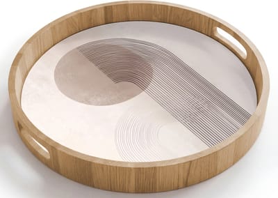 Dienblad rond 40x40 cm - Schootdienblad hout - Minimalistisch - Cirkel - Lichtgrijs - Borrelplank rechthoek - Plateau houten dienbladen
