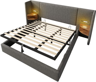 Gotagee Gestoffeerd bed tweepersoonsbed opbergbed multifunctioneel bed bed zonder hoofdboard slaapkamerbed logeerbed hoofdbord met twee opbergplanken linnen stof Bed met opbergruimte Bed zonder matras 180x200cm