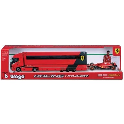 Camion Bburago 1:43 F1 Transport Ferrari Sf24 Mercedes-Amg W15 Mclaren Mcl38 Racing Hauler Alliage Miniature Modèle Moulé Sous Pression Jouets red