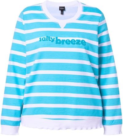 Ulla Popken - Dames - Sweatshirt strepen tekst ronde hals lange mouwen - Diepaqua - Maat 58+
