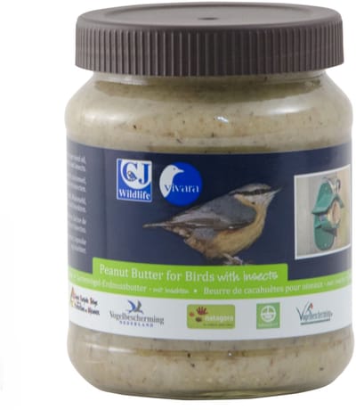 CJ Wildlife - Premium Pindakaas voor tuinvogels met insecten - 1x glazen pot 330 g - Met 57% vet & 10% eiwit - Aanbevolen door Vogelbescherming Nederland