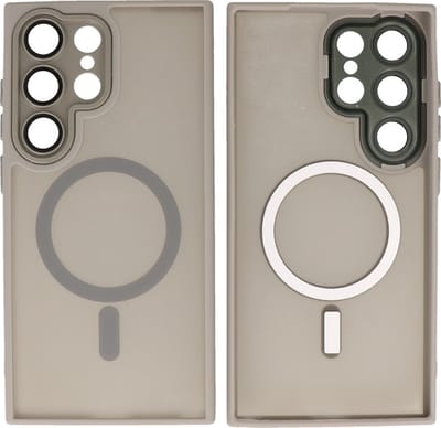 MagSafe Hoesje Geschikt voor Samsung Galaxy S24 Ultra - Mat-Transparent met Camera Beschermer Case - Grijs