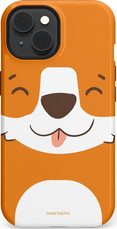 Casetastic hoesje geschikt voor Apple iPhone 15 - MagSafe - Dubbellaagse bescherming - Knuffelkopjes vos - Fashion Case - Oranje Wit