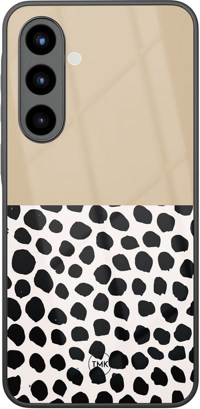 Hoesje geschikt voor Samsung Galaxy A56 - Brown dots abstract - Bruin - TPU luxe case (glossy toplaag) - Geometrisch patroon - Hardcase backcover zwart