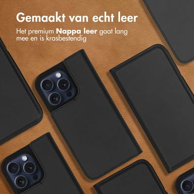Accezz Hoesje - Geschikt voor Apple iPhone 15 Pro - Premium Leather Slim Bookcase - Zwart