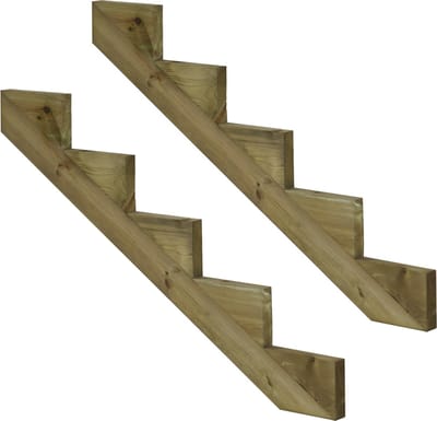 Set van 2 stuks: Trapbalk 5 treden geïmpregneerd hout voor tuintrap