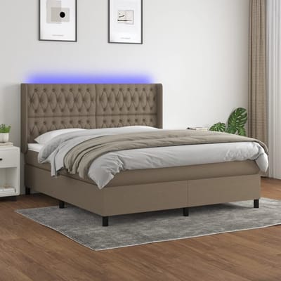 vidaXL - Boxspring - met - matras - en - LED - stof - taupe - 180x200 - cm