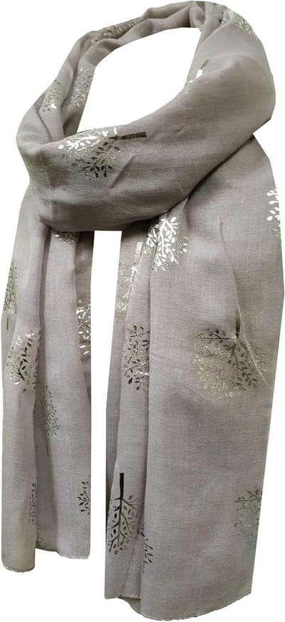 Mode Sjaal - Dames Sjaal - Stijlvol Accessoire - Zilverfolie Print - 28 x 21 cm - Zilver