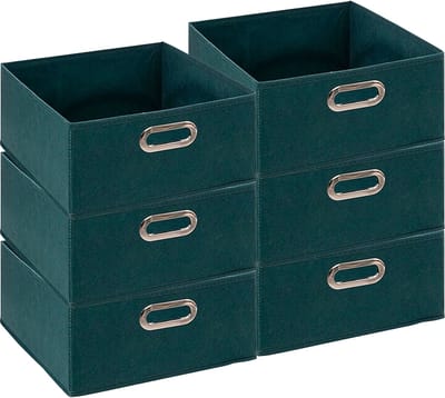 5Five Opbergmand/kastmand - 6x - petrol blauw - linnen - 14 liter - 31 x 31 x 15 cm - Opbergbox - Vakkenkast manden