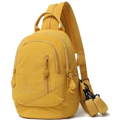 Sac à dos léger en tissu triple épreuve à la mode, sac décontracté en nylon simple et polyvalent, petit sac à dos pour femmes jaune