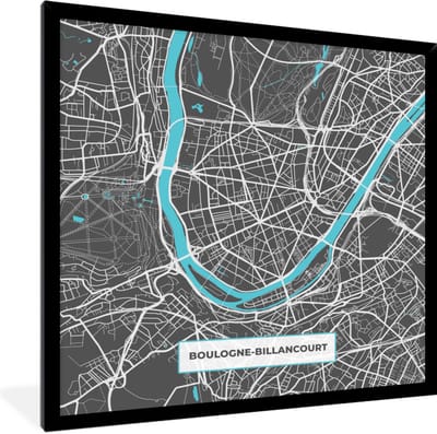 Fotolijst incl. Poster - Frankrijk - Stadskaart - Kaart - Plattegrond - Boulogne-Billancourt - 40x40 cm - Posterlijst