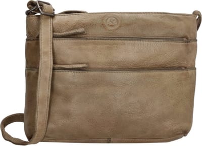 Hide & Stitches Paint Rock Crossbody Schoudertas - Handige Ritsvakken - Leren Dames Tas - Zand