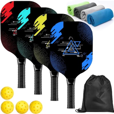 Pickleball Set - Houten peddels - Buiten Sporten - 9-laags houtconstructie - 4 personen - Multicolor