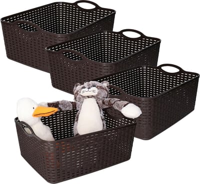 Plasticforte opbergmandje/kastmandje - 4x - 11 liter - donkerbruin - kunststof - 35 x 28 x 16 cm - nestbaar
