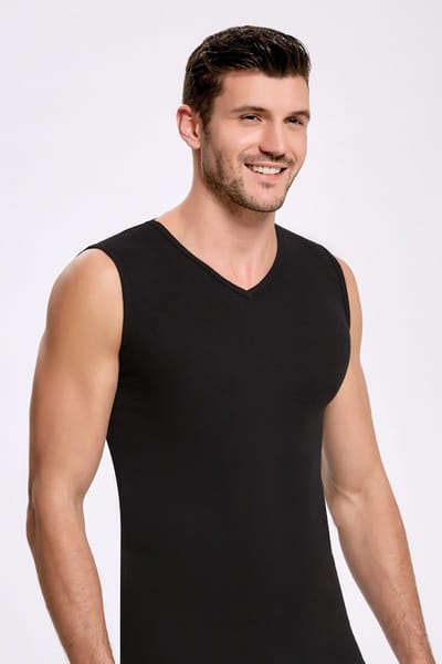 2 Pack ilke® Mouwloos V Hals Heren T Shirt - 100% Katoen-Zwart-L