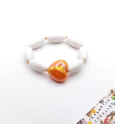 Jeannette-Creatief® - Holland - Armband Acrylkralen Oranje Hartje Ovaal Goud - Armband - Koningsdag - WK