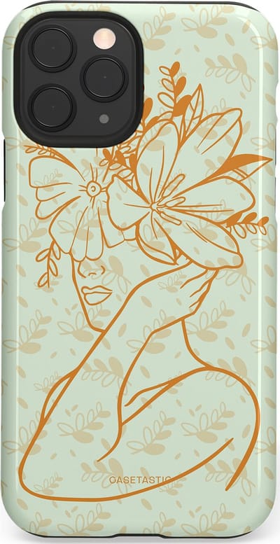 Casetastic hoesje geschikt voor Apple iPhone 11 Pro - Dubbellaagse bescherming - Minimal Bloom - Fashion Case - Crème Lichtgrijs