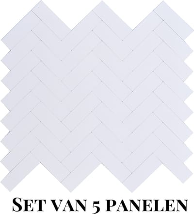 Wallways Wandpanelen - Plaktegels - Set van 5 Tegels - Tegelsticker - Zelfklevende Tegels - 4MM dik - Aluminium toplaag - Waterdicht - Krasbestendig - Hittebestendig - 3M Kleeflaag - Visgraat Wit