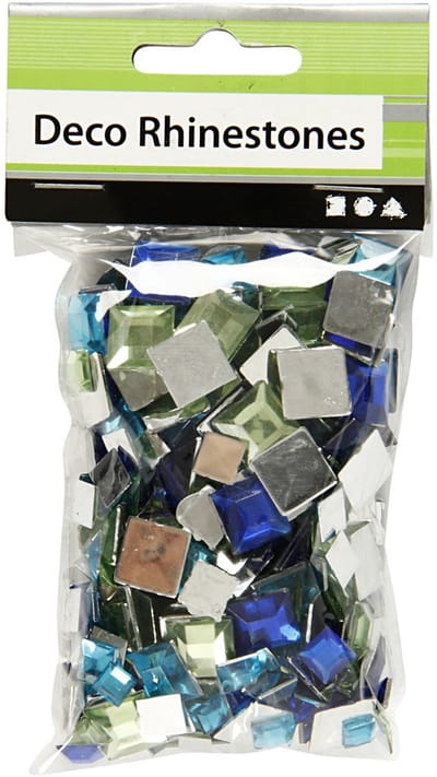 Strasstenen, vierkant, afm 6+9+12 mm, blauw/groen harmonie, 360 stuk