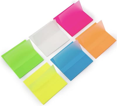 300 stuks Transparante Sticky Notes Set - Doorshijnende Zelfklevende Memoblaadjes - 6 Kleuren 3x3 Inch