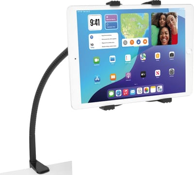 DESQ® Universele Tablet Houder - Tot 15 Inch - 360° draaibaar - Flexibele Arm 65 cm - Bureauklem - Zwart