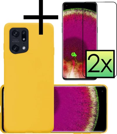 Hoesje - Met 2x Screenprotector - Geschikt voor OPPO Find X5 - Sterk & Shockproof - Back Cover - Siliconen Case - Telefoon Hoes - Geel