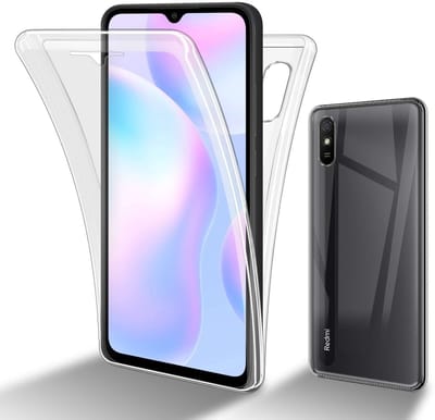 Cadorabo Hoesje geschikt voor Xiaomi RedMi 9A / RedMi 9AT in TRANSPARANT - 360° Full Body Case Cover Beschermhoes Voor- en achterbescherming, all-round bescherming met displaybescherming