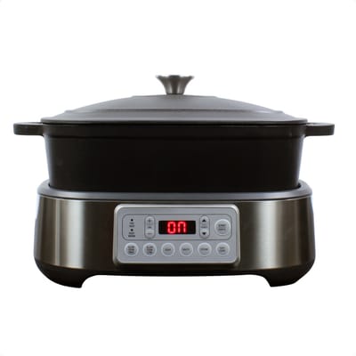Wartmann Slowcooker - 6 in 1 Multicooker - Gietijzeren Pan - 5,5 liter inhoud - BPA en PFAS Vrij - Geschikt voor gasformuis - Stoomfunctie - Ovenbestendig - WM-2401
