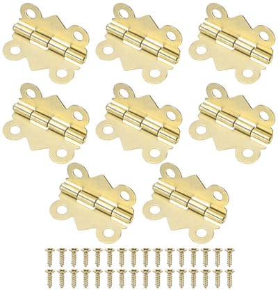 METERXITY 8-pack deurscharnieren, 3/4 inch (20 mm) gegalvaniseerd ijzer binnendeur opvouwbare kont 90 ° mini-scharnieren met schroef voor houten doos/juwelendoos/kast [goudkleur]