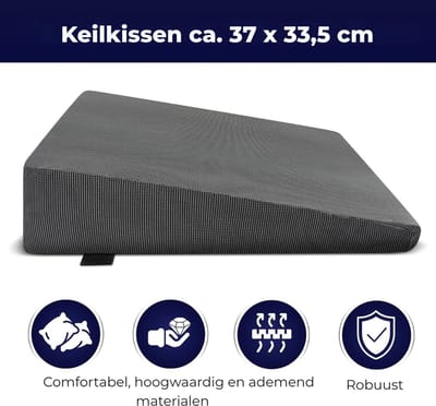 YOR® Wigkussen - Wigkussen Bed - Matrasverhoger - Zwart - 37cm x 34cm x 7cm; 0.28 kg