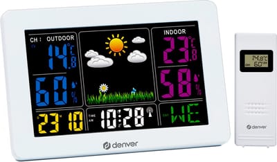 Denver Weerstation binnen en buiten - Draadloos weerstation met Buitensensor - Radiogestuurde Tijd - WS540 - Wit