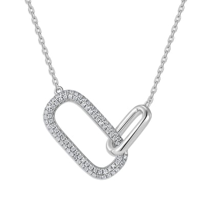 9NB-1671 – Zilveren ketting met hanger - Grote met kleine schakel – Met zirkonia – Zilverkleurig – 925 zilver – 40+5 cm