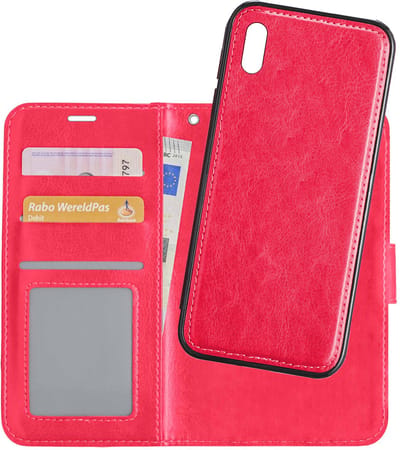 Hoesje - 2 in 1 - Geschikt voor Apple iPhone X - Met Uitneembare Hard Cover - Bookcase - Wallet Case - Met Pasjeshouder - Book Case - Uitneembaar - Pashouder - Kunstleer - Donkerroze
