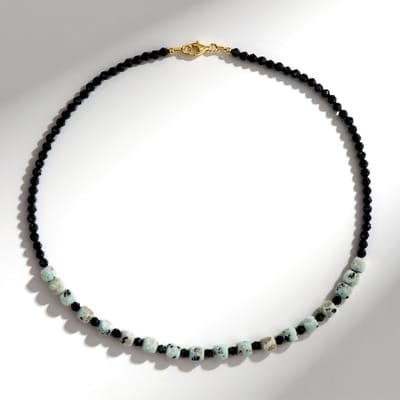 Cavill - Vergulde 925 Sterling Zilveren Halsketting - 95,055 ct Kiwi Jaspis & Zwarte Spinel - Elegant, Gefacetteerd - 45 cm Stijlvolle Damesketting