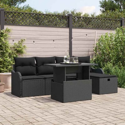 vidaXL - Tuinbank - Set - 6 - st - Zwart - poly - rattan