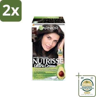 Garnier - Nutrisse Ultra Crème 3 - Haarkleuring - Donkerbruin - Intens Voedend - Permanente Kleur - Voordeelverpakking - 2 stuks - Grijsdekking - Voedende haarkleur