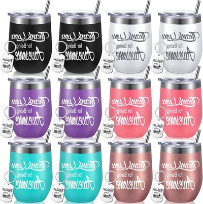 Wijnbeker Set - Tumbler Bekers - Cadeau Geven - Dubbelwandig Geïsoleerd - 12 Stuks - Gesorteerd