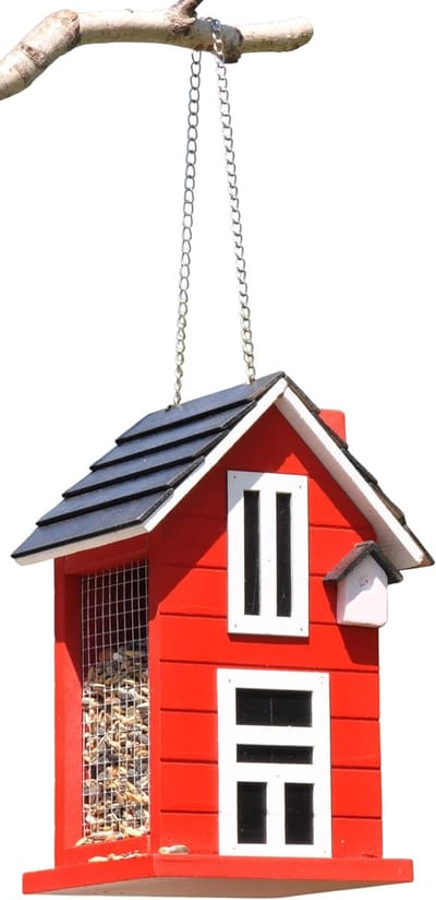 Famanu – Vogelvoederhuisje vogelhuis om op te hangen houten voederstation vogelhuisje voor wilde vogels ca. 14x12x22cm rood