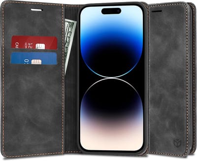 Hoesje geschikt voor Apple iPhone 14 Pro - Techsuit Confy Book Wallet Case - Zwart