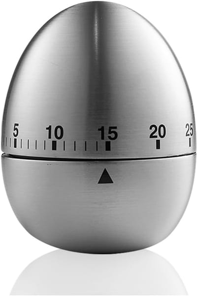 Timer - Kookwekker - Analoog - Kooktimer - Eierwekker - Pomodoro-Timer - Visuele Timer Voor Kinderen - Rvs - 60 Min - Geschikt Voor Klaslokaal, Kantoor of Keuken - Ei Vorm - Zilver