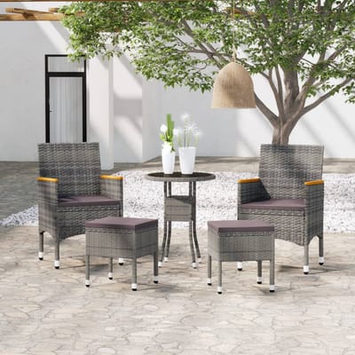 vidaXL - 5-delige - Loungeset - poly - rattan - grijs