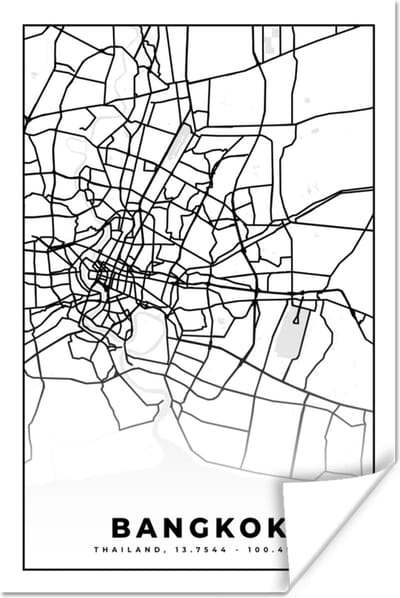 Poster Bangkok - Zwart Wit - Plattegrond - Stadskaart - Kaart - 120x180 cm XXL