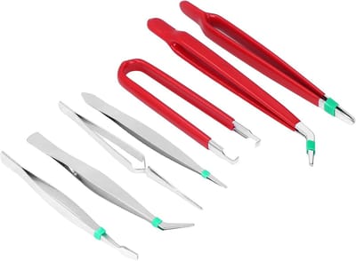 Pincetset 7-delig - Precisie Tangen - Kleine Onderdelen Hanteren - Antistatische Fijne Tips - 7 Stuks - Zilver Rood