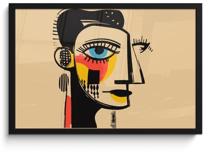 Poster in lijst - Fotolijst 60x40 cm - Posters - Geometrisch - Felle kleuren - Kubistische stijl - Posterlijst zwart - Decoratie - Wanddecoratie woonkamer - Muurdecoratie slaapkamer